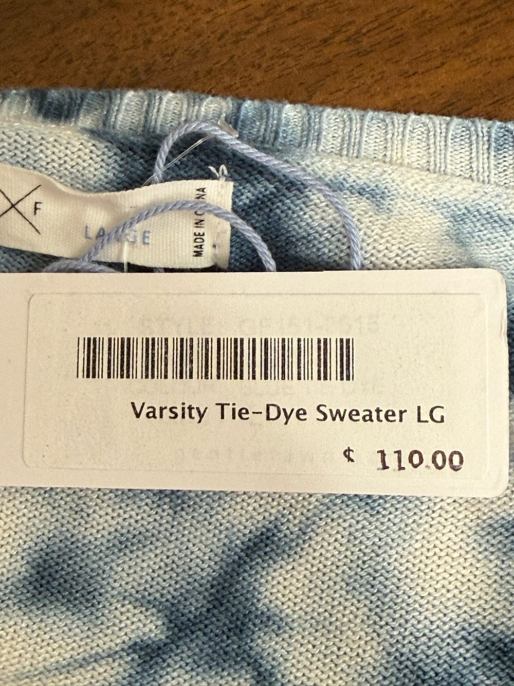 NWT GF Collection Tie Dye Sweater Large Blue White Varsity Lightweight Knit Top - Picture 8 of 9